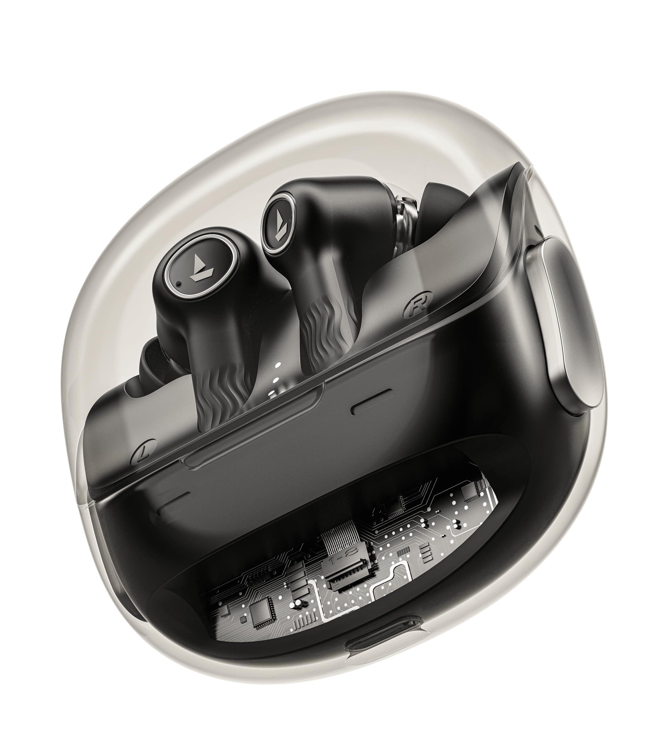 Nirvana Crystl, Transparent Case,Spatial Audio, ANC(~32dB), 100Hrs Battery,4Mics ENx,App Support, Bluetooth Earbuds, TWS Ear Buds Wireless Earphones with mic (Quantum Black)