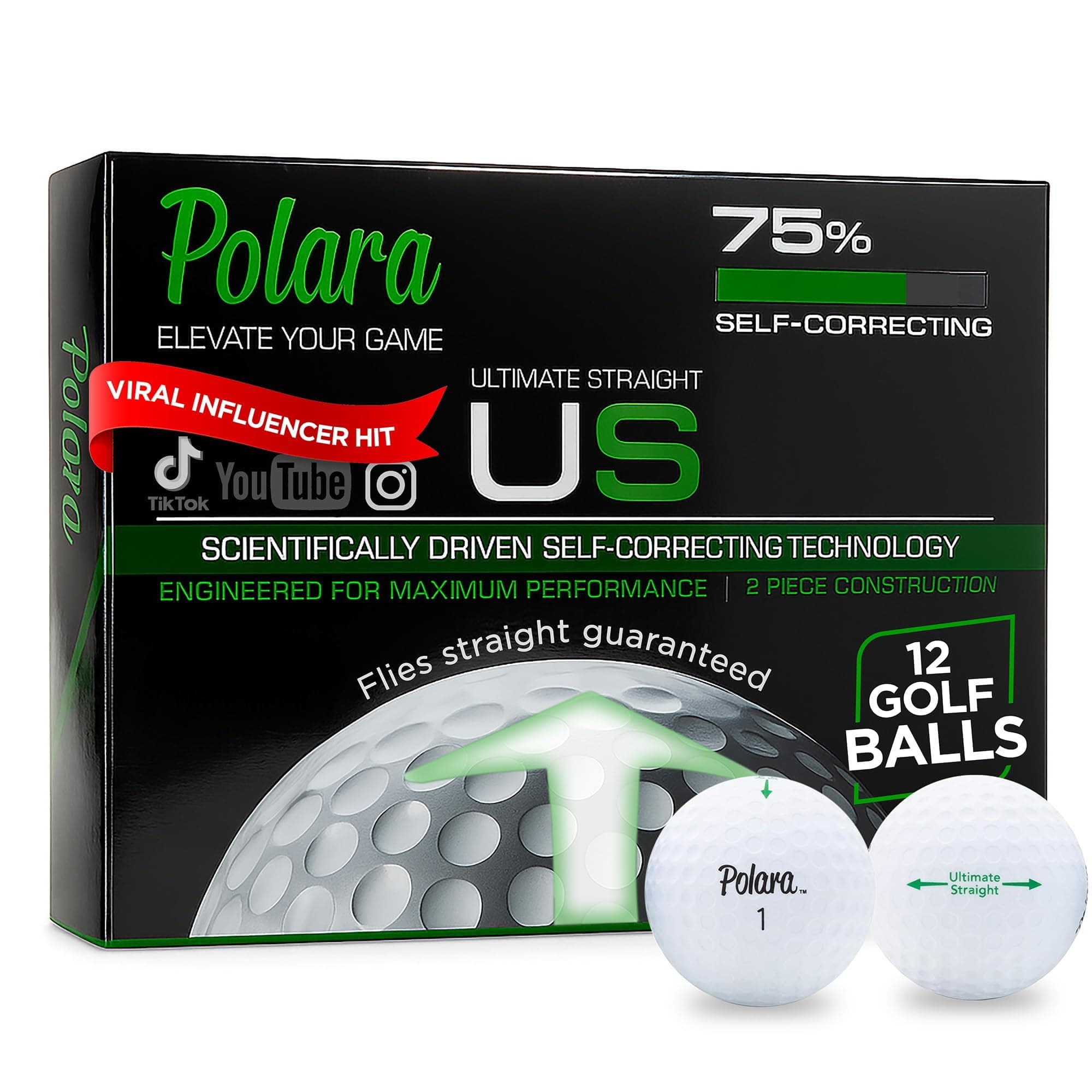 Polara Self-Correcting Golf Balls – High-Performance Golf Balls with Soft Feel, Anti-Slice & Hook Correction, Exceeds USGA Limits, Dimple Design for Maximum Distance, Golf Accessories for Men & Women