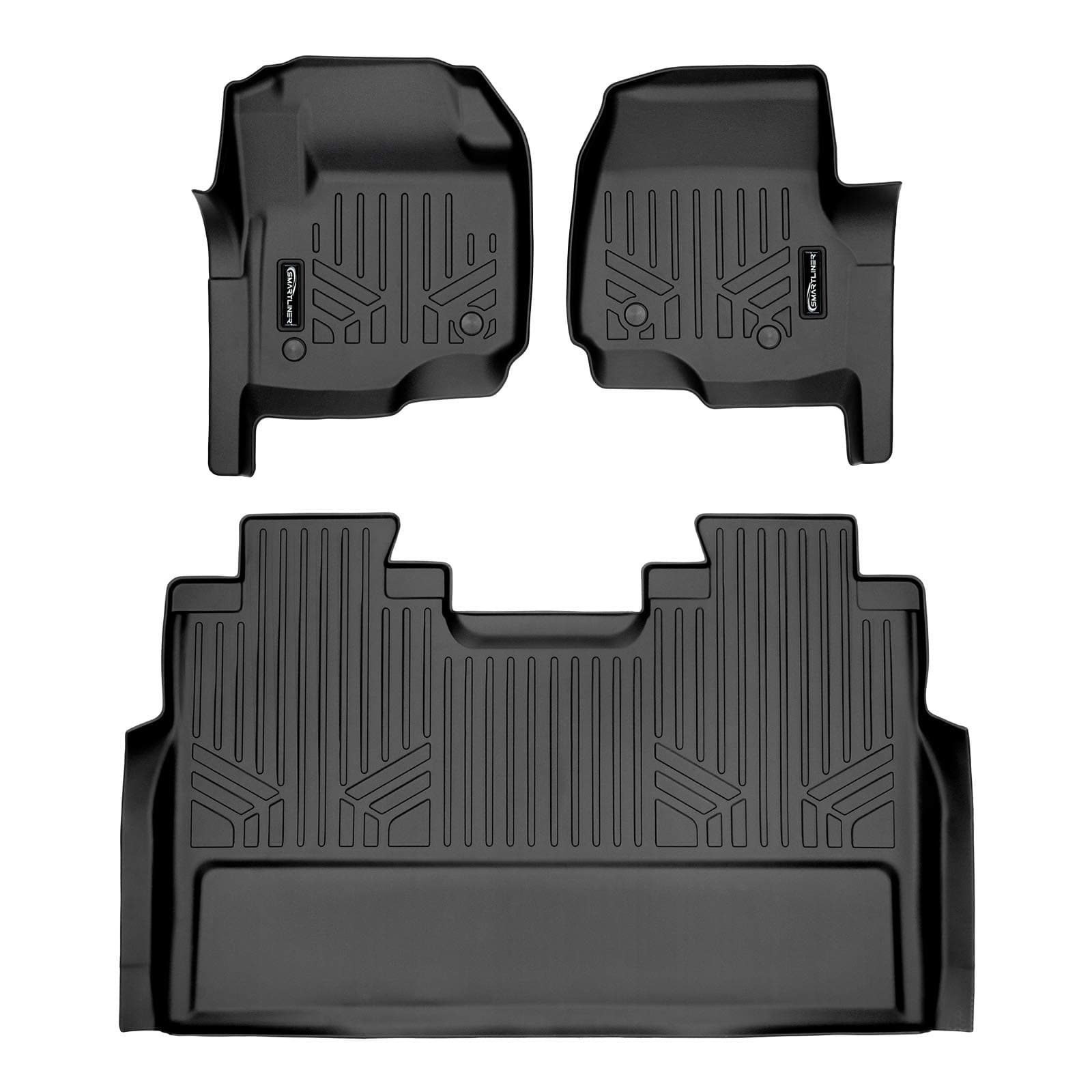SMARTLINER Floor Mats 2 Row Liner Set Black for 2017-2019 Super Duty Crew Cab with Vinyl Flooring and 2nd Row Bench Seat