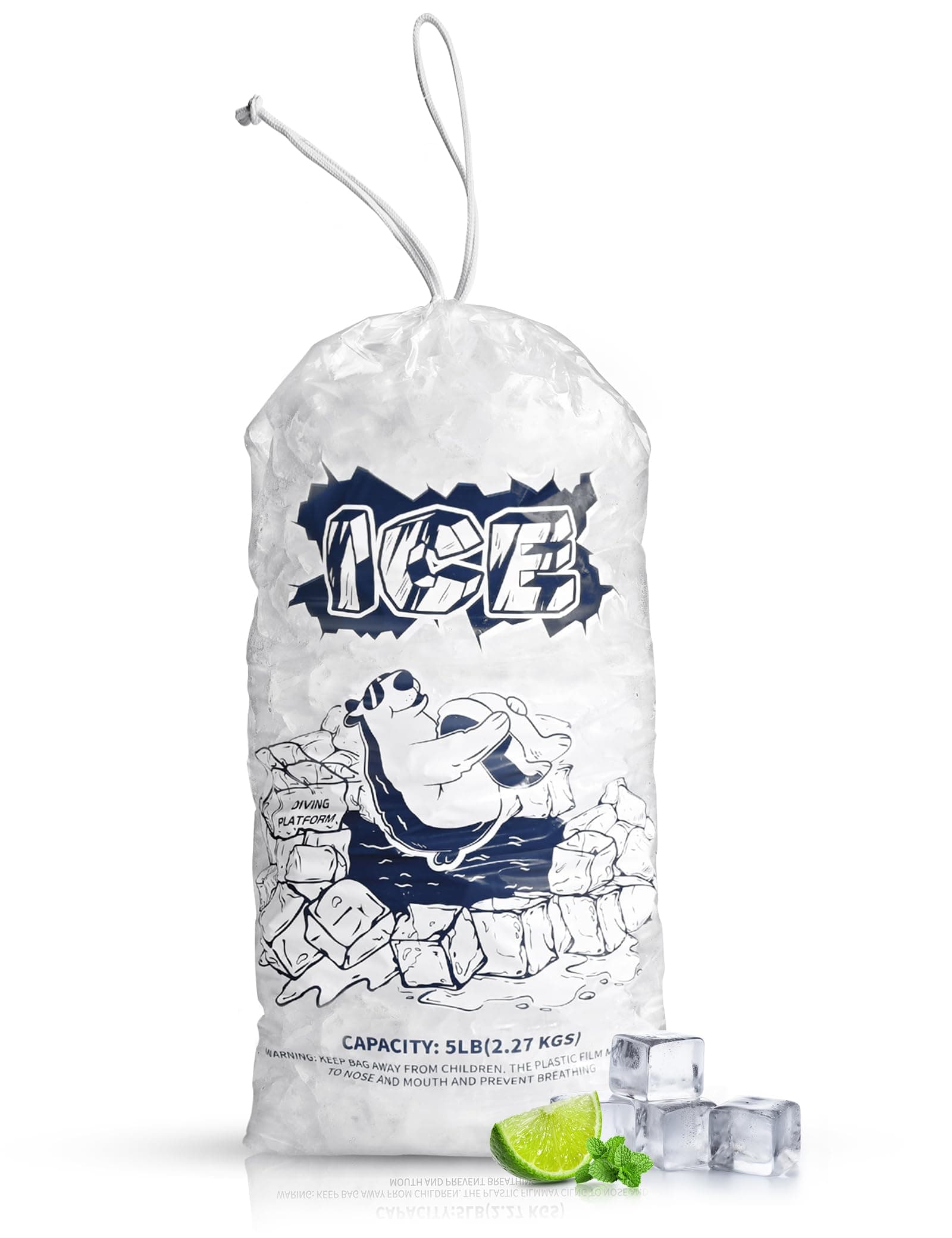 FireKylin Ice Bags 5lb with Drawstring,50 Pack Plastic Ice Bags for Ice Storage