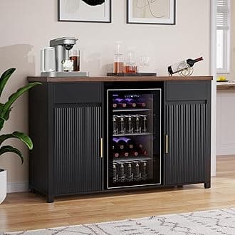 GDLF Large Coffee Bar Cabinet with Fridge Space, Mini Fridge Cabinet with Wine Storage, Buffet Sideboard Table for Home, Fluted Modern Design,53.2" L