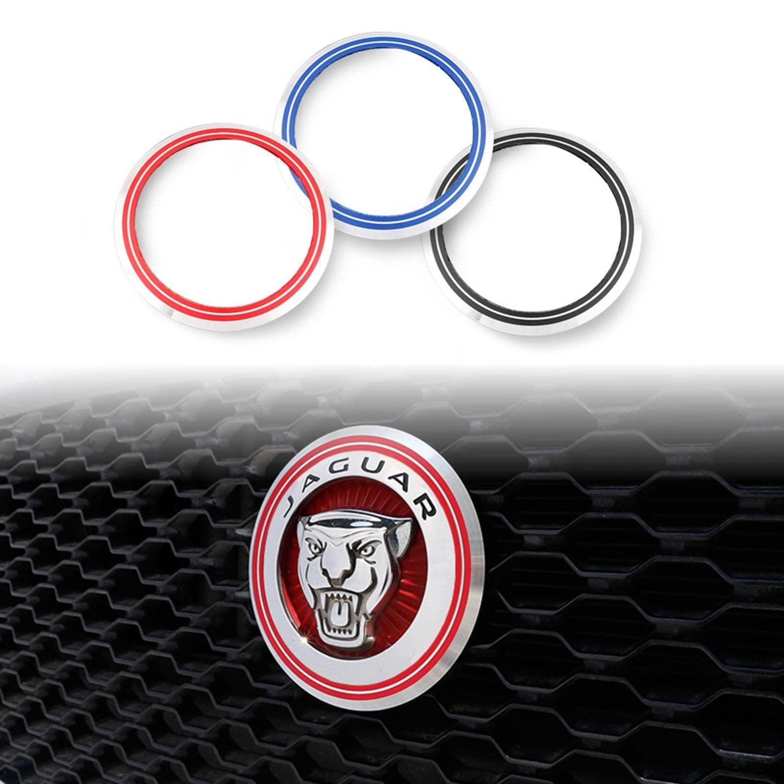 Hood Emblem - Compatible with XE, XF, XJ,F-Type,F-Pace Accessories- 3D Classical Design - Hood Emblem in Chrome/Black Finish(Red)