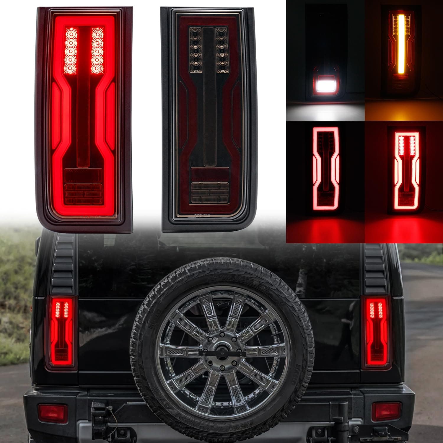 Tail Lights LED Compatible with H2 2003-2009, 5 Functions for Rear Fog/Brake/Turn Signal/Reverse/Running Lamp, Rear Bumper Brake Stop Parking Light Assemblies,Not Fit SUT (Smoked Lens)