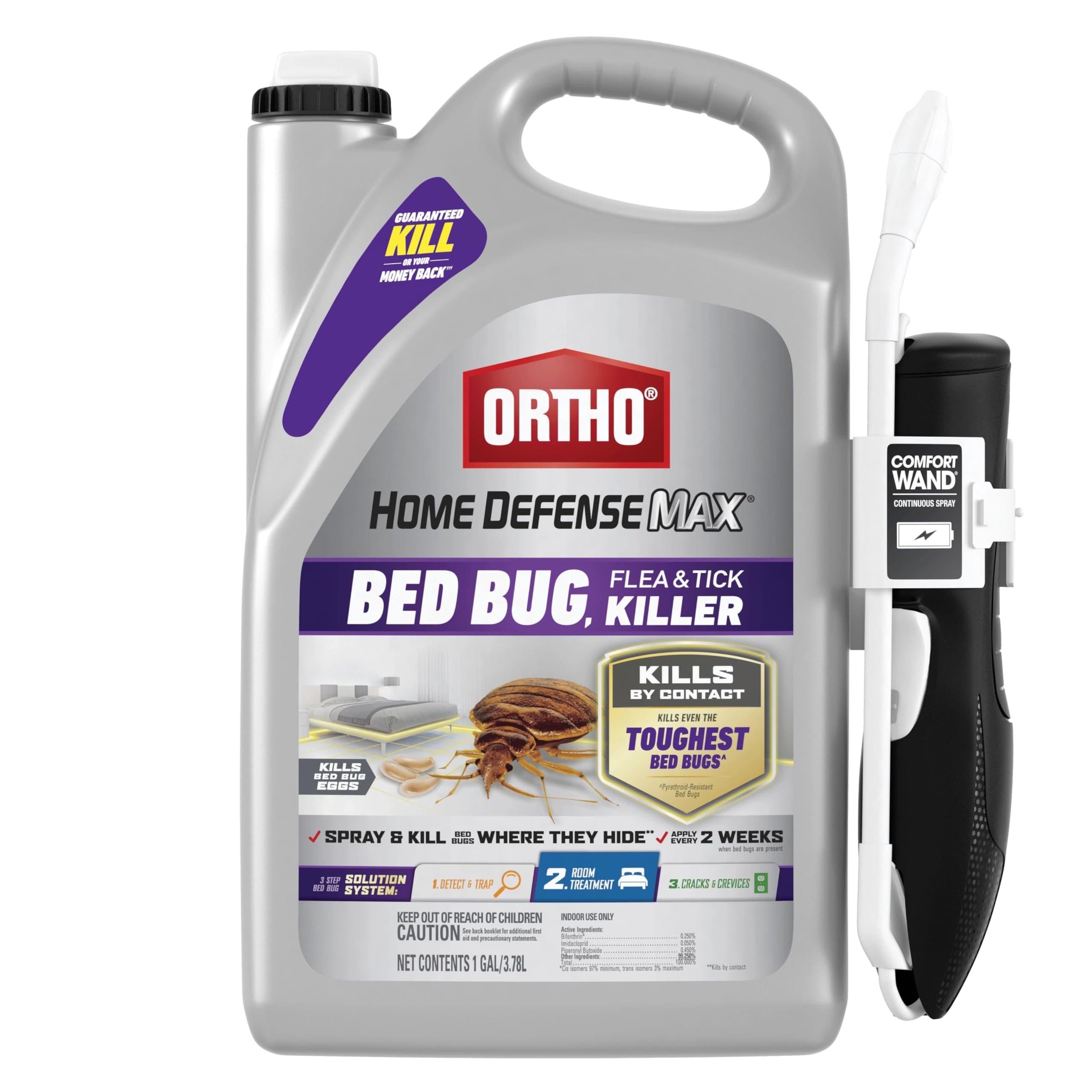 Ortho Home Defense Max Bed Bug, Flea and Tick Killer with Comfort Wand - Ready To Use Insect Spray for Home, Kills Bed Bug Eggs, Fleas & Ticks, 1 gal.