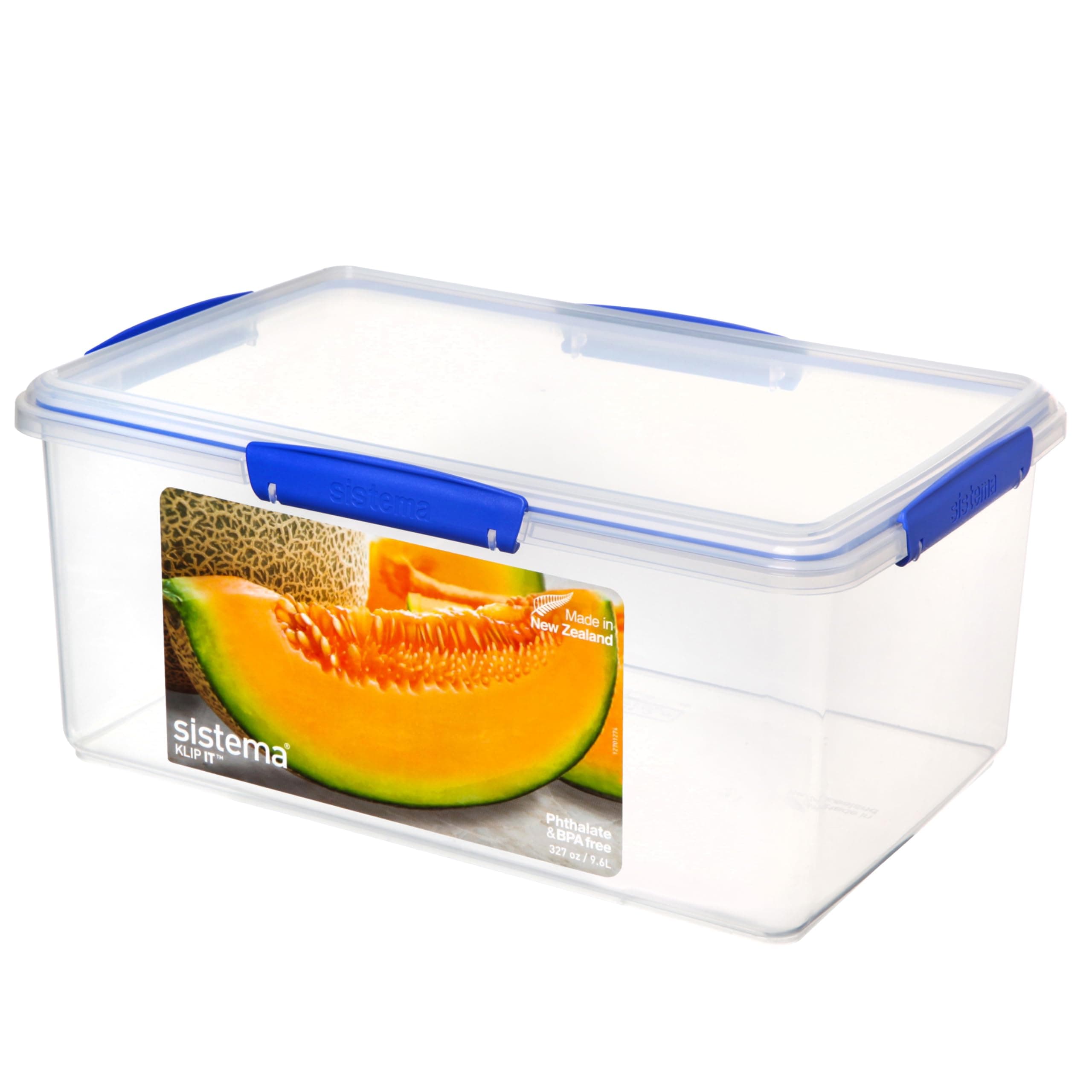 KLIP IT Food Storage Container | 9.6 L | Stackable & Airtight Fridge/Freezer Food Box with Lid | BPA-Free Plastic | Blue Clips | 1 Count