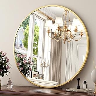 30 Inch Round Mirror - Circle Mirrors for Bathroom, Entryway and Living Room Wall Decor, Modern Hanging Vanity Mirror, Matte Gold Circle Decorative Wall Mirror