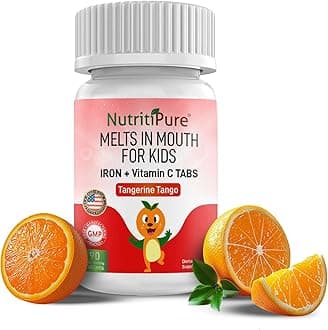 NutritiPureKids Chewable Iron Supplement (Ferronyl®/Carbonyl Iron 9 mg with Vitamin C 30 mg) Tablet in Tangerine Tango Orange Flavor 90 Count (1 Bottle)