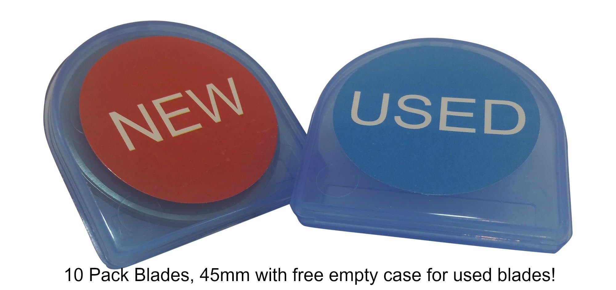 10 Pcs, 45 mm Rotary Cutter Refill Blade, Comes in Case with bonus case for used blades. Sewing, Quilting, and Papercrafting. Compatible with Olfa, Fiskars and True Cut brands.