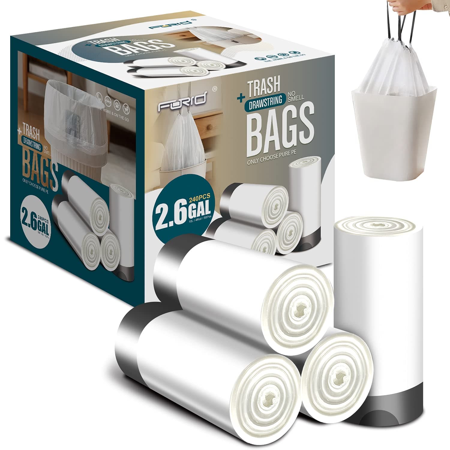 2 gallon drawstring trash bags 240pcs