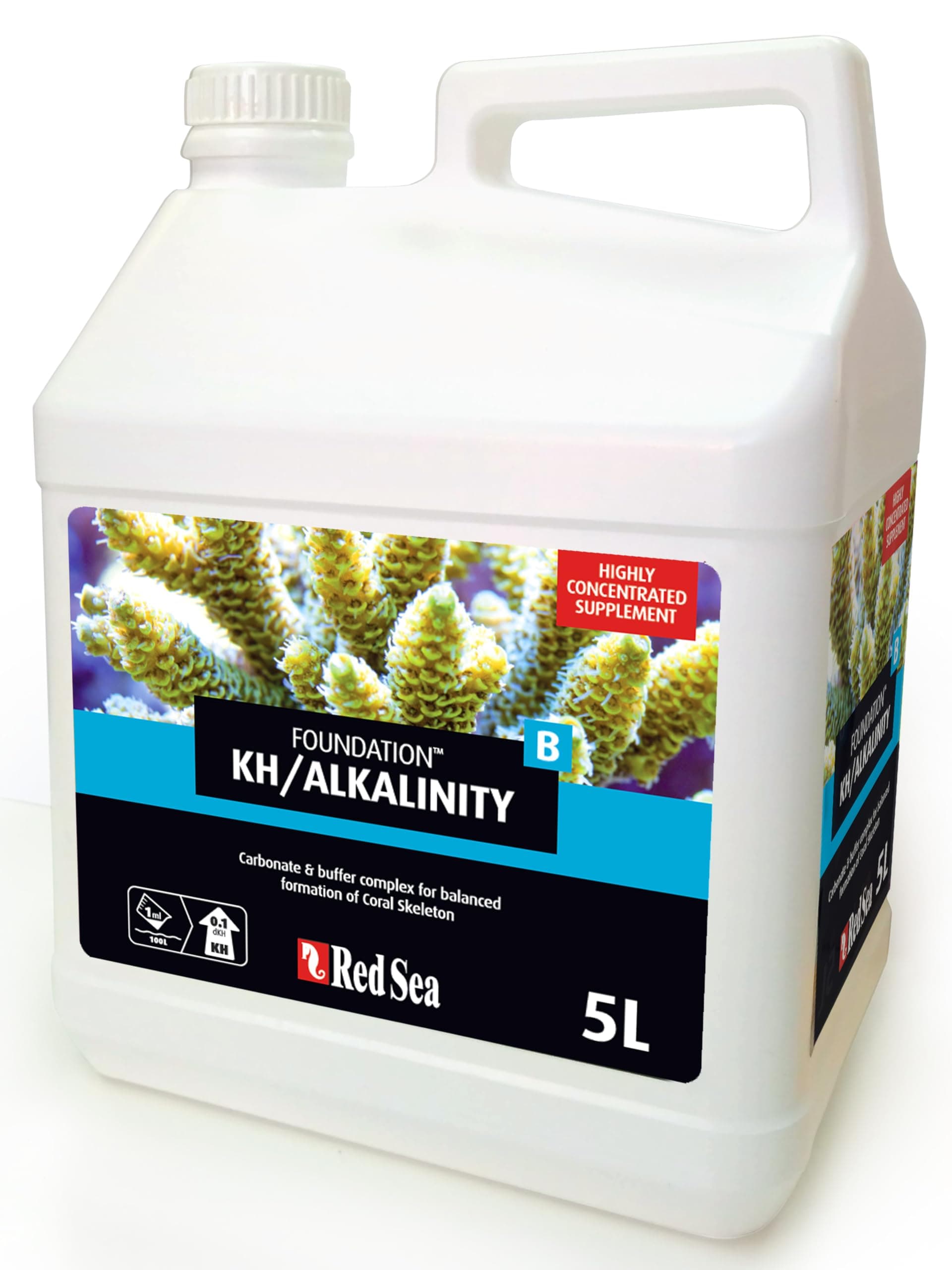 Reef Foundation B Alkalinity (KH) Supplement, 5 L - Boosts Carbonate Levels for Strong Coral Skeletons in Reef & Marine Aquariums