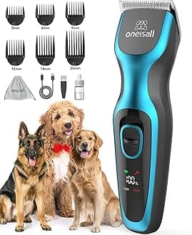 Dog Clippers for Grooming for Thick Coats with Detachable Stainless Steel Blade Cordless Rechargeable Dog Grooming Kit for Full Body DTJ001