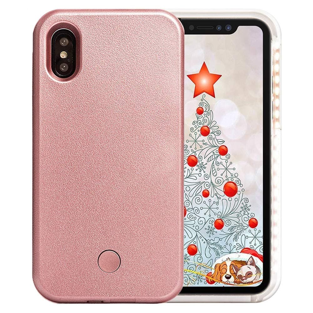 Compatible for iPhone X case, iPhone Xs Case, LED Illuminated Selfie Light, [Rechargeable] Cell Phone Cover Light up Phone case Flashlight Case (Rose Gold, iPhone X/XS case)