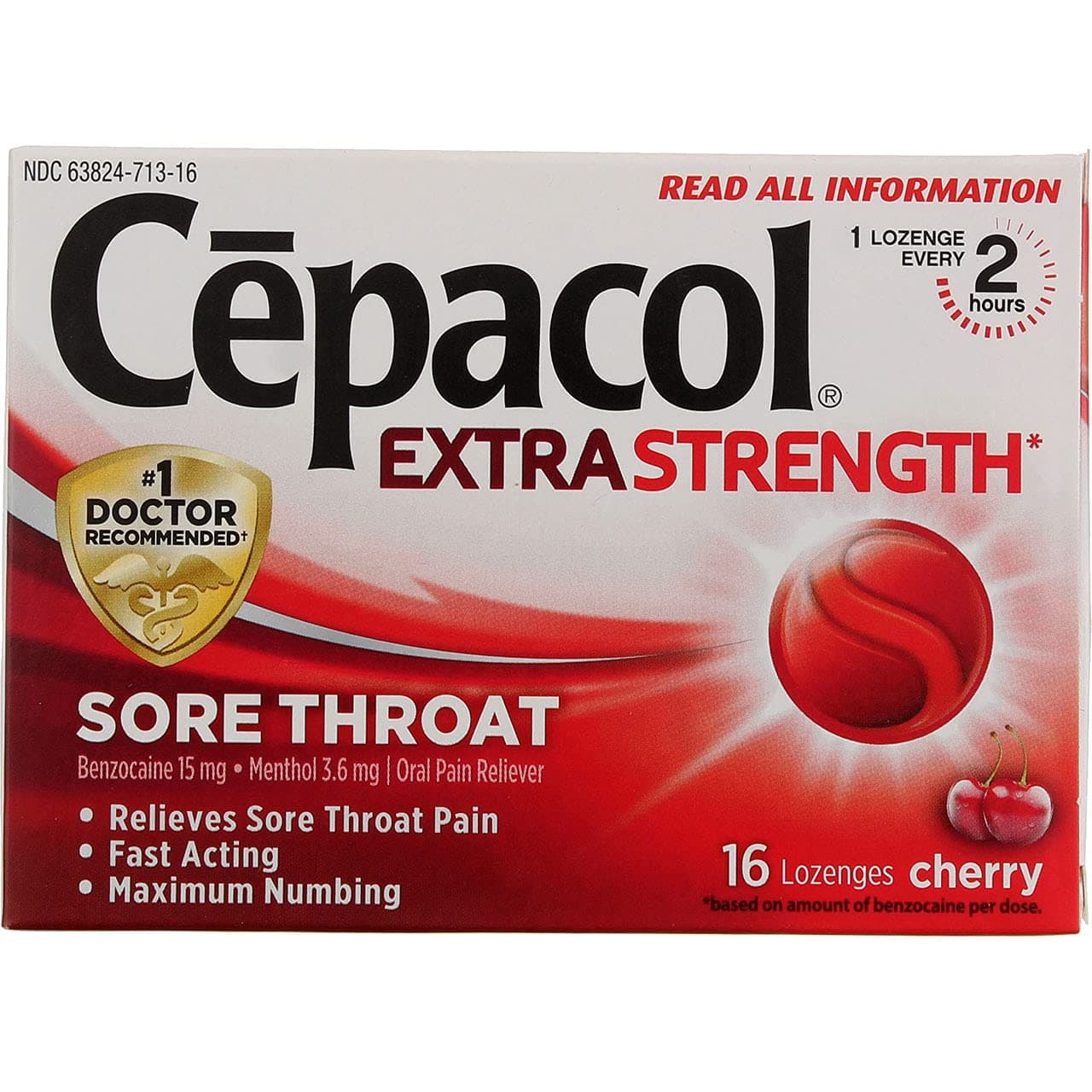 Cepacol Maximum Strength Throat Drop Lozenges, Cherry, 16 Count