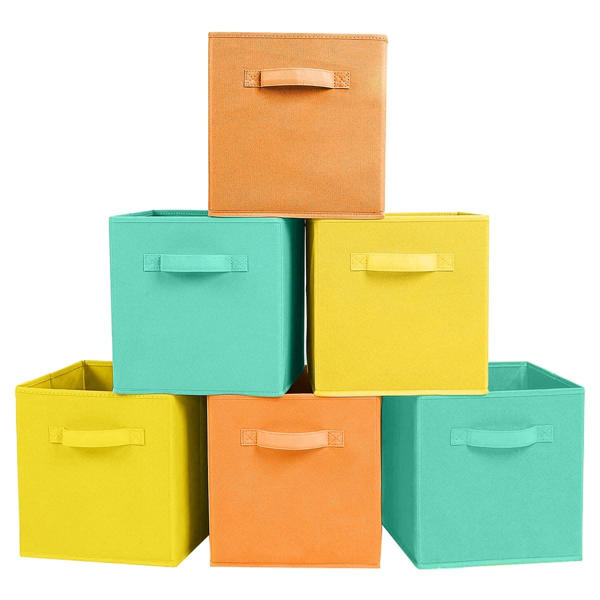 ShellKingdom Storage Bins, Foldable Fabric Storage Cubes and Cloth Storage Organizer Drawer for Closet and Toys Storage, 6 Pack (Mint Green+Orange+Yellow)