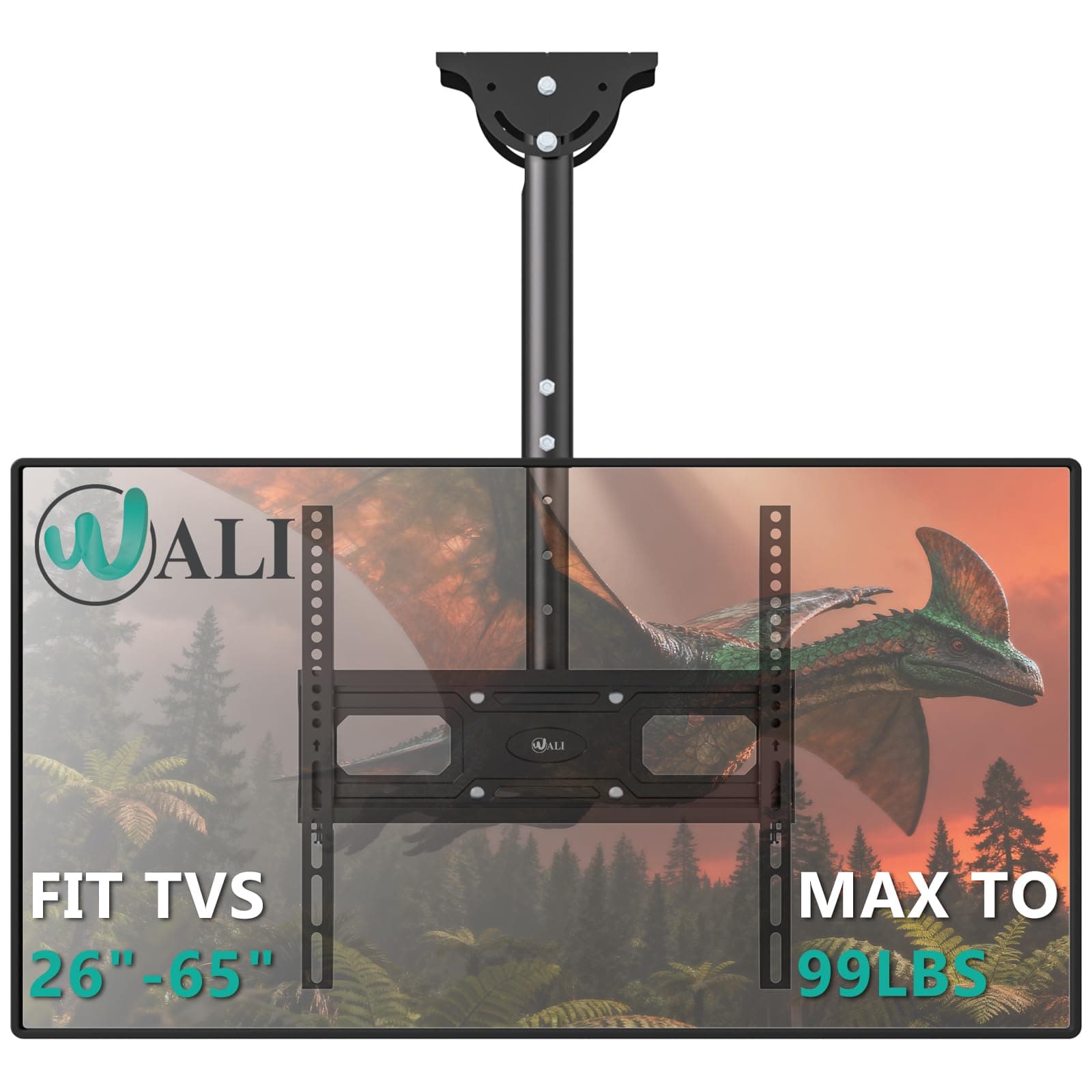 WALI Ceiling TV Mount for 26-65 inch, Full Motion Ceiling TV Bracket Fits Most LED, LCD, OLED 4K Flat Screen TVs, up to 99lbs, Mounting Holes 400x400mm (CM2665-P), Black