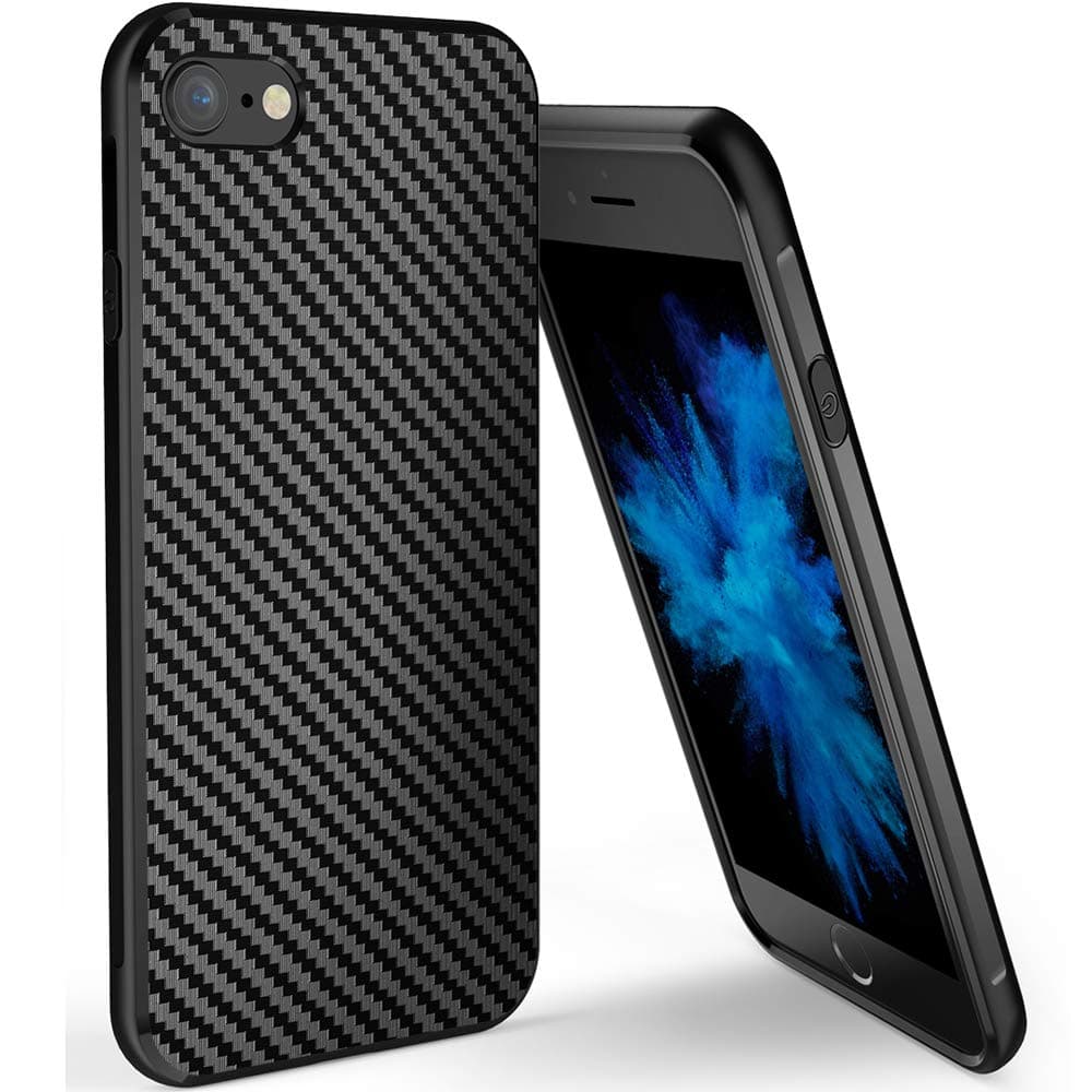 Yokase iPhone 7 Case, iPhone 8 Case Carbon Fiber Texture Design Back Cover Ultra Slim Anti-Scratch Shock Absorption Protective iPhone 7 Cover (4.7 inch) - Black