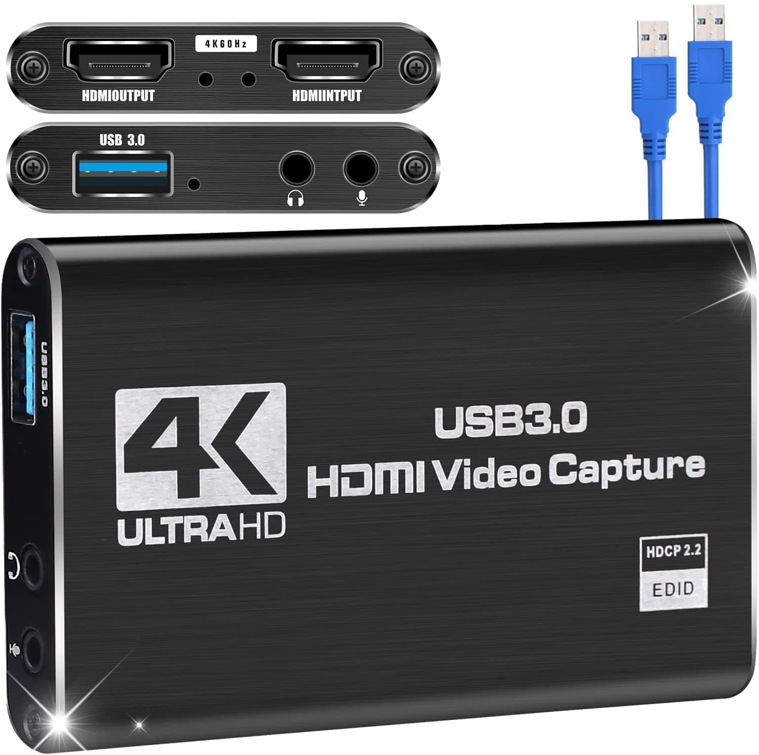 HDMI Capture Card USB Video Capture Card Device USB 3.0 Grabber Game Capture Recording Box with HDMI Loop-Out Stream Full HD 1080P60 Support Windows,Mac OS and Linus System