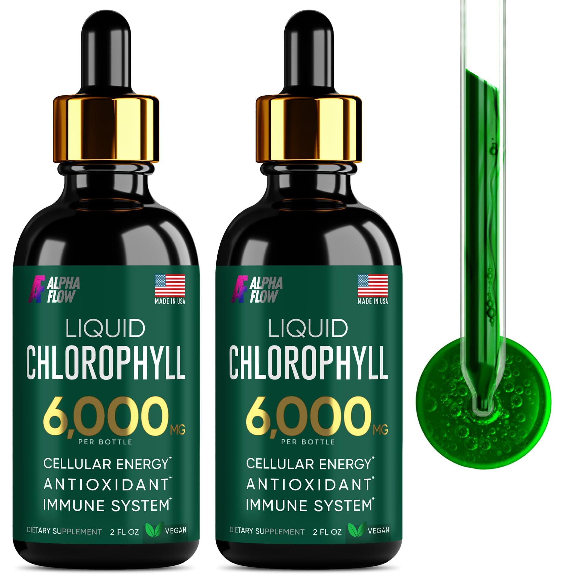 [2 Pack] Chlorophyll Liquid Drops 6000MG – Natural Liquid Chlorophyll Drops for Detox, Energy, Skin – Internal Deodorant – Vegan Chlorophyll Liquid Drops for Kids & Adults – US-made, Non-GMO - 4 Fl Oz