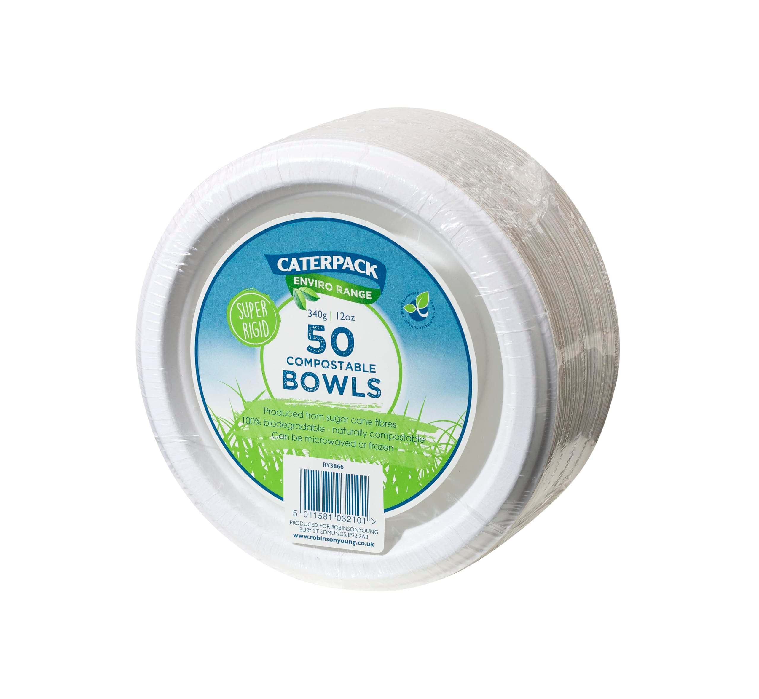 Caterpack Enviro Range Bowls 12oz, 50 Pack Super Rigid 100% Biodegradable Bowls, Naturally compostable, Eco-Friendly, Non Plastic Alternative, Microwave and Freezer Friendly