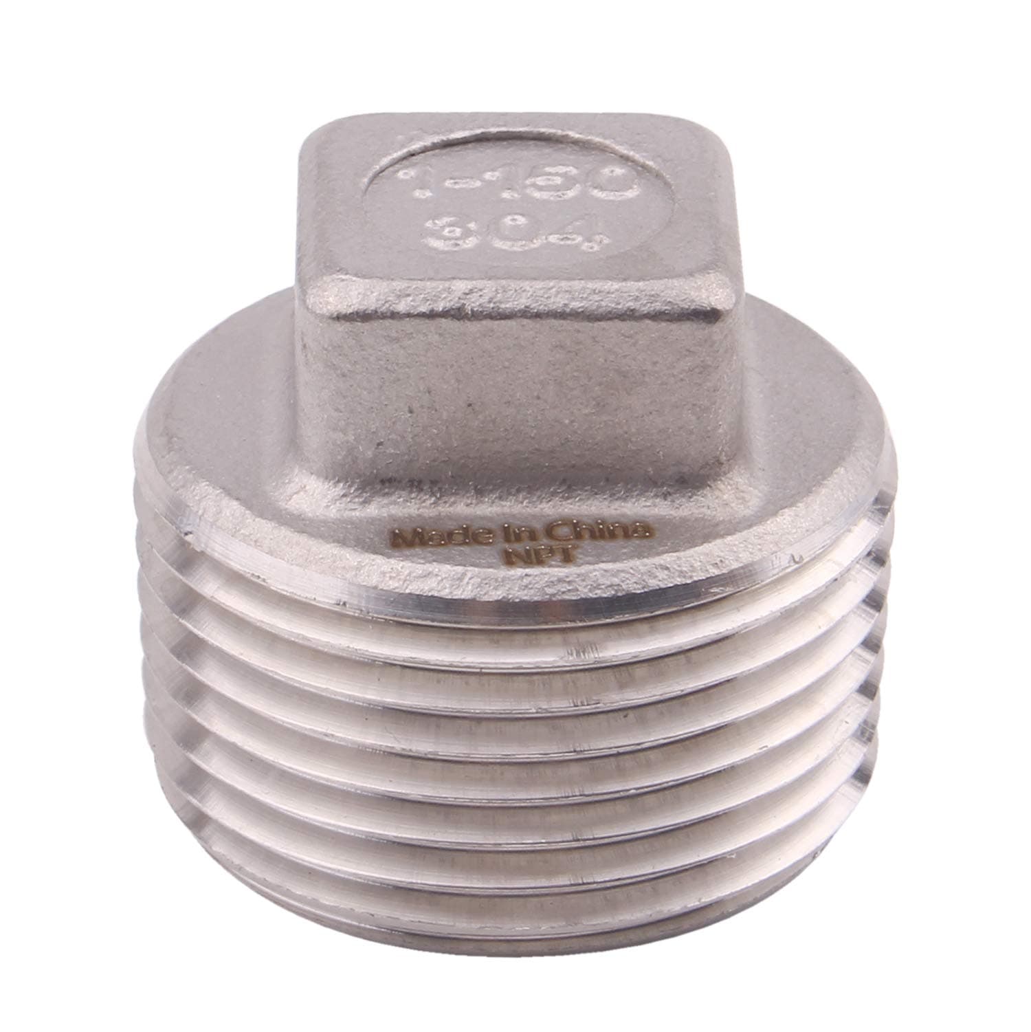 DERPIPE Stainless Steel 304 Cast Pipe Fitting, Square Head Cored Plug, Class 150, 1 Inch NPT Male