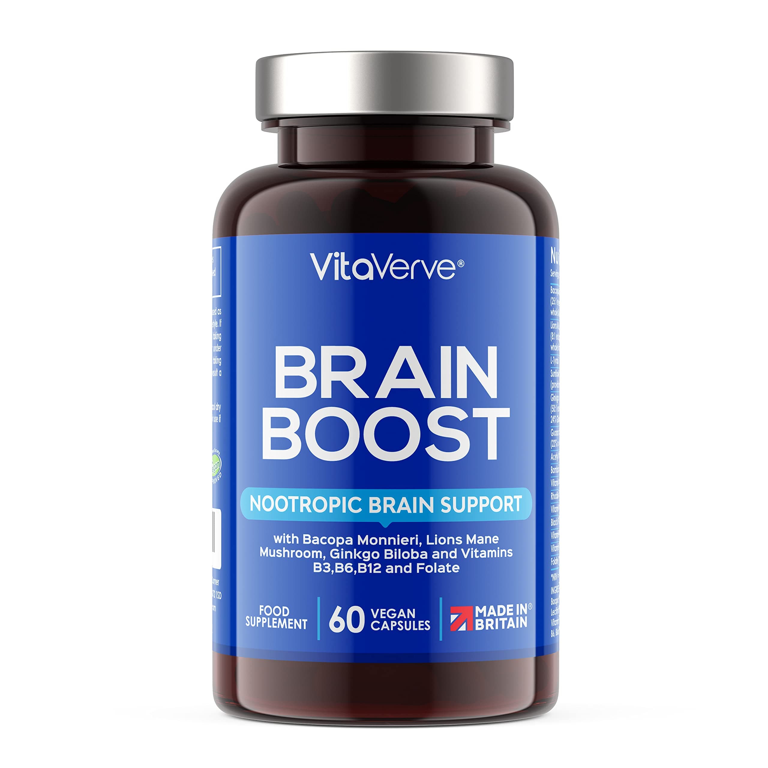Brain Boost Nootropic Supplement, Supports Cognitive Function, Energy Levels, Focus & Memory Function - 14 Brain Boosting Ingredients Including Lions Mane, Ginkgo Biloba, Bacopa, Vitamin B12, B3, B6.