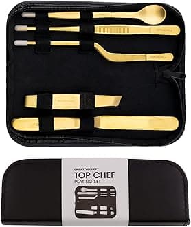 CREATIVECHEF Professional Chef Plating Kit, 5 Piece Culinary Plating Set, Silver, Stainless Steel (5 Piece, Silver) (Golden)