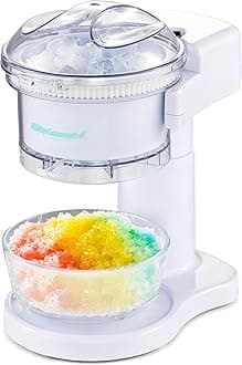 Elite Gourmet NEW Snow Cone & Shaved Ice Maker, ESI1201, Refreshing Slushies, Margaritas, Boba Drinks, Clear Lid & Shaved Ice Serving Bowl, Use Cubed & Bagged Ice, Stainless Steel Shaving Blade, White
