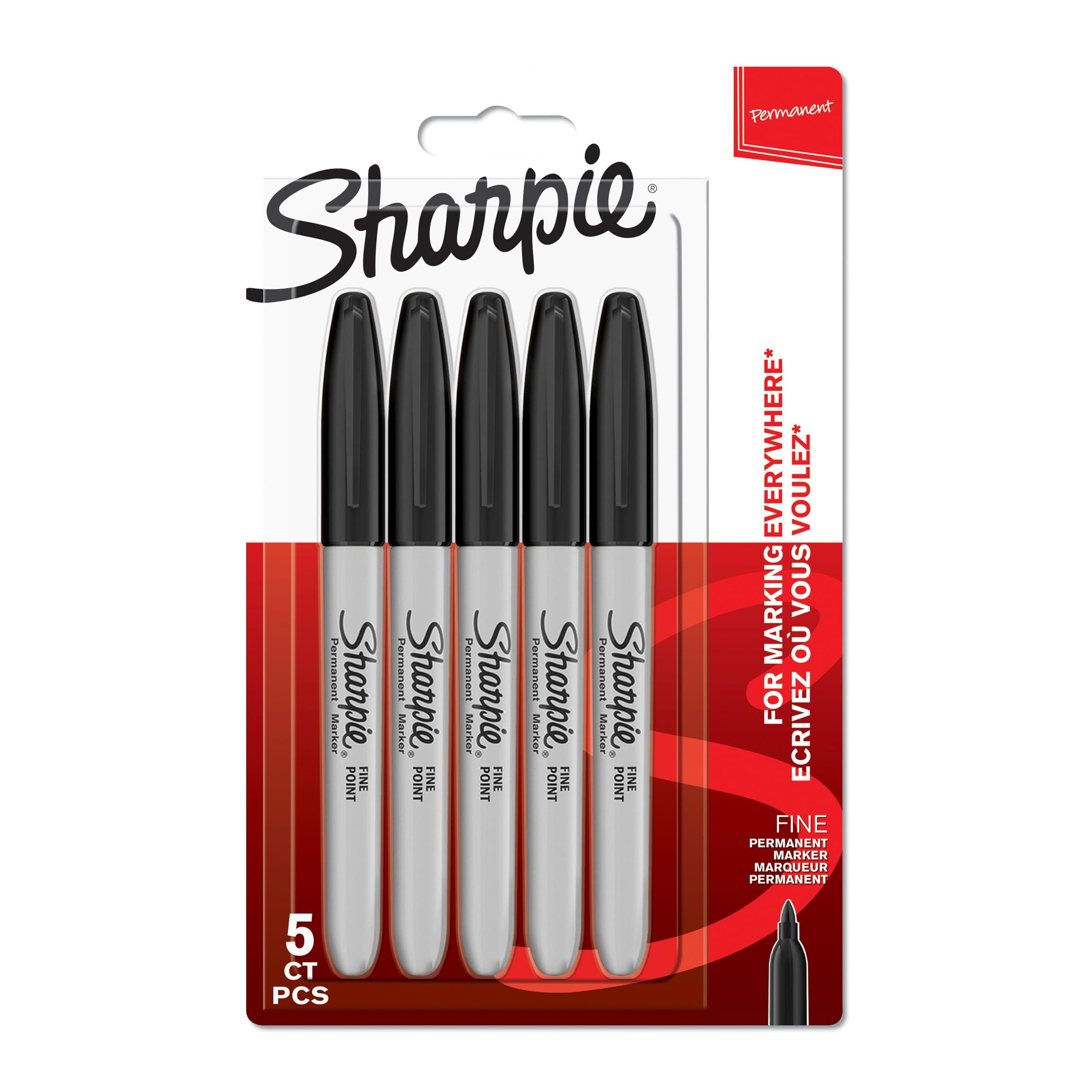 Permanent Markers Fine Point Black 5 Count