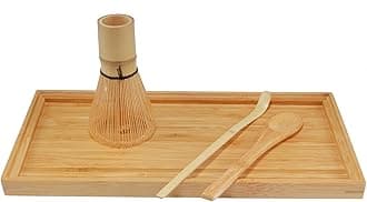 BambooMN Chasen (Tea Whisk) + Chashaku (Hooked Bamboo Scoop) for preparing Matcha + Tea Spoon + Tea Serving Tray