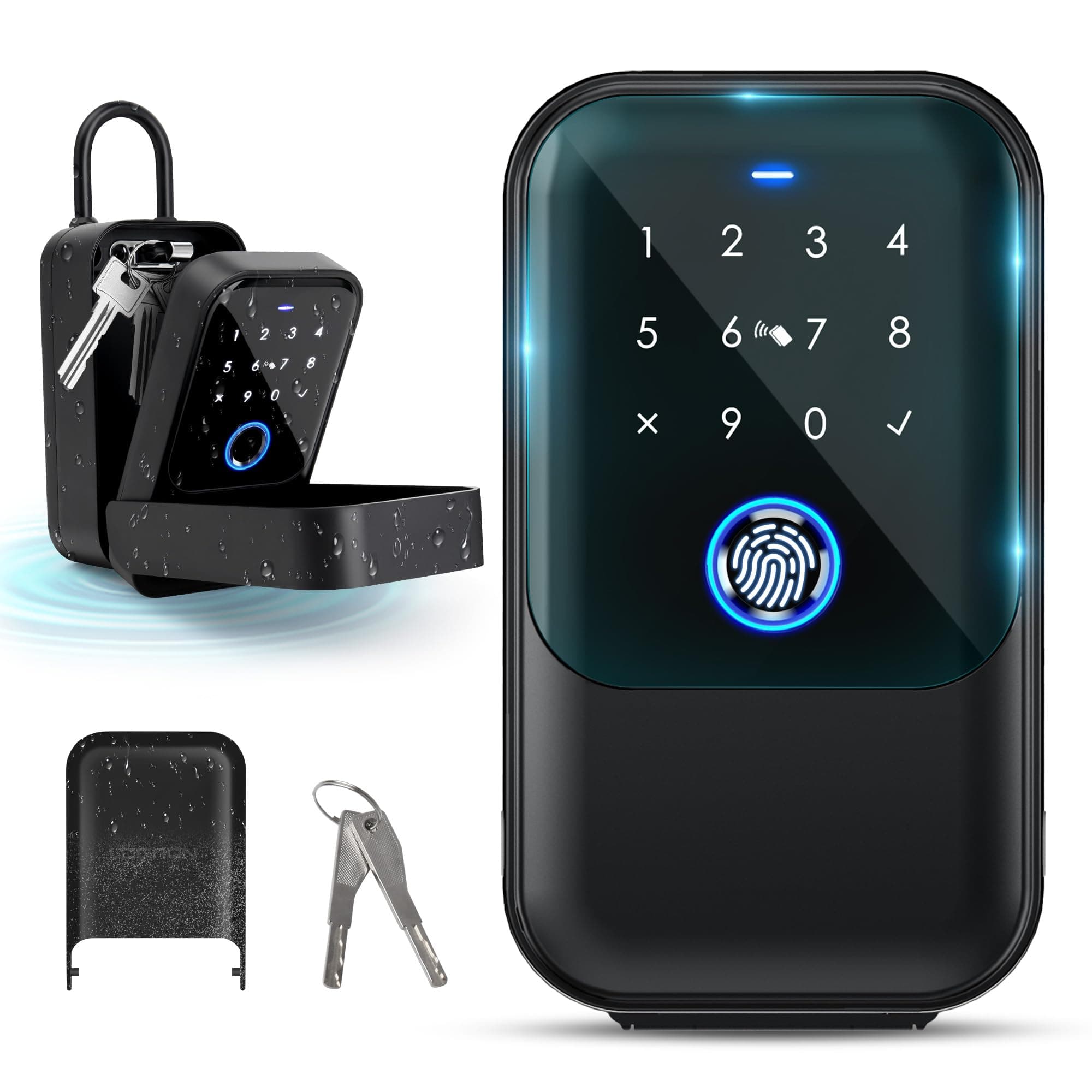 Smart Key Lock Box, Bluetooth Fingerprint Lock Box with Tuya APP Control, Fingerprint Recognize & Multiple Code Types, Security Key Lock box for Outside, Owner, Realtor, Airbnb (New Version)
