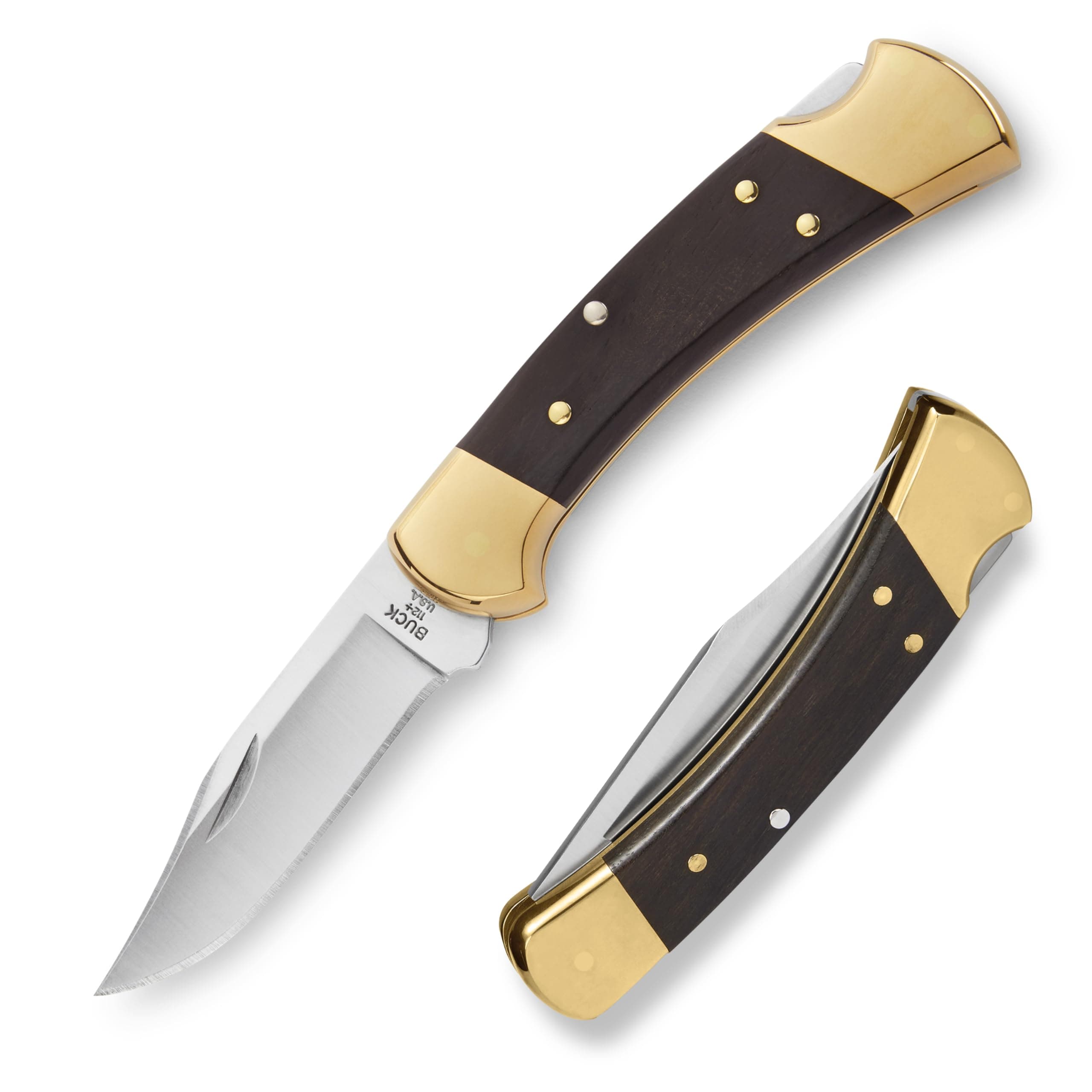 112 Ranger Hunting Knife, 3" Blade, Lockback Design, Ebony Handle, Brass Bolsters, 420HC Stainless Steel Clip Point Blade, Sheath Included, Folding Knife Made in the USA, 5.6 oz