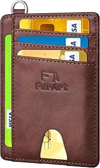 FurArt Slim Minimalist Wallet, Genuine Leather Credit Card Holder, RFID Blocking, Front Pocket Wallets with Removable D-Shackle for Men Women