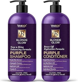 Sulfate Free Brass Toning Purple Shampoo and Conditioner Set for Blondes, Brown Highlighted, or Bleached Hair, Shampoo for Blondes Infused with Purple Rice Extract (16 fl oz each)