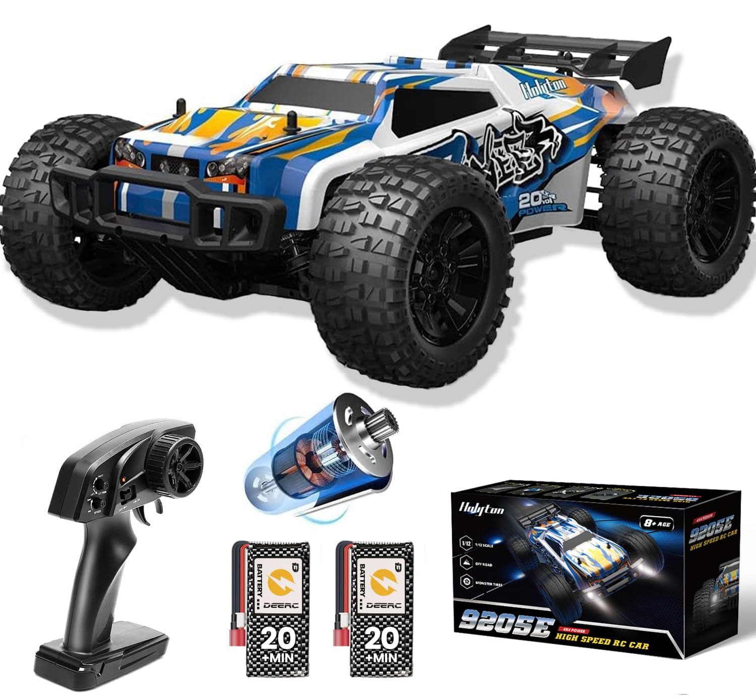 DEERC 1:10 High Speed RC Car 48 km/h, 4WD Fast Remote Control Car, Off Road RC Truck with 2 Batteries 40+ Min Play Time, All Terrain RC Monster Truck, Hobby Grade RC Car for Adults and Kids