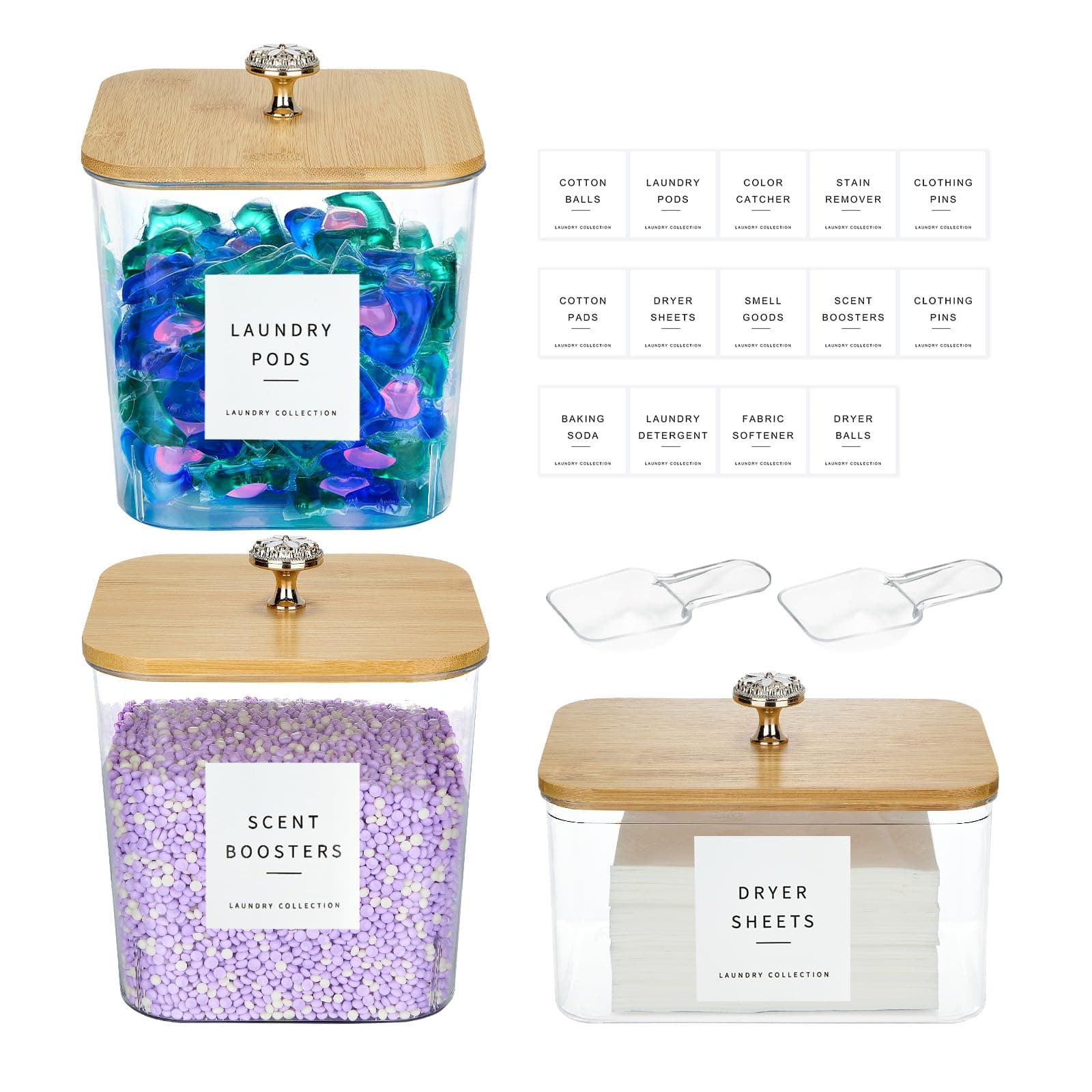 3 Pack Laundry Pod Containers and Dryer Sheet Holder, Laundry Room Organization Storage Containers with Lids and Labels for Laundry Detergent Laundry Pods Dry Sheet Organizing