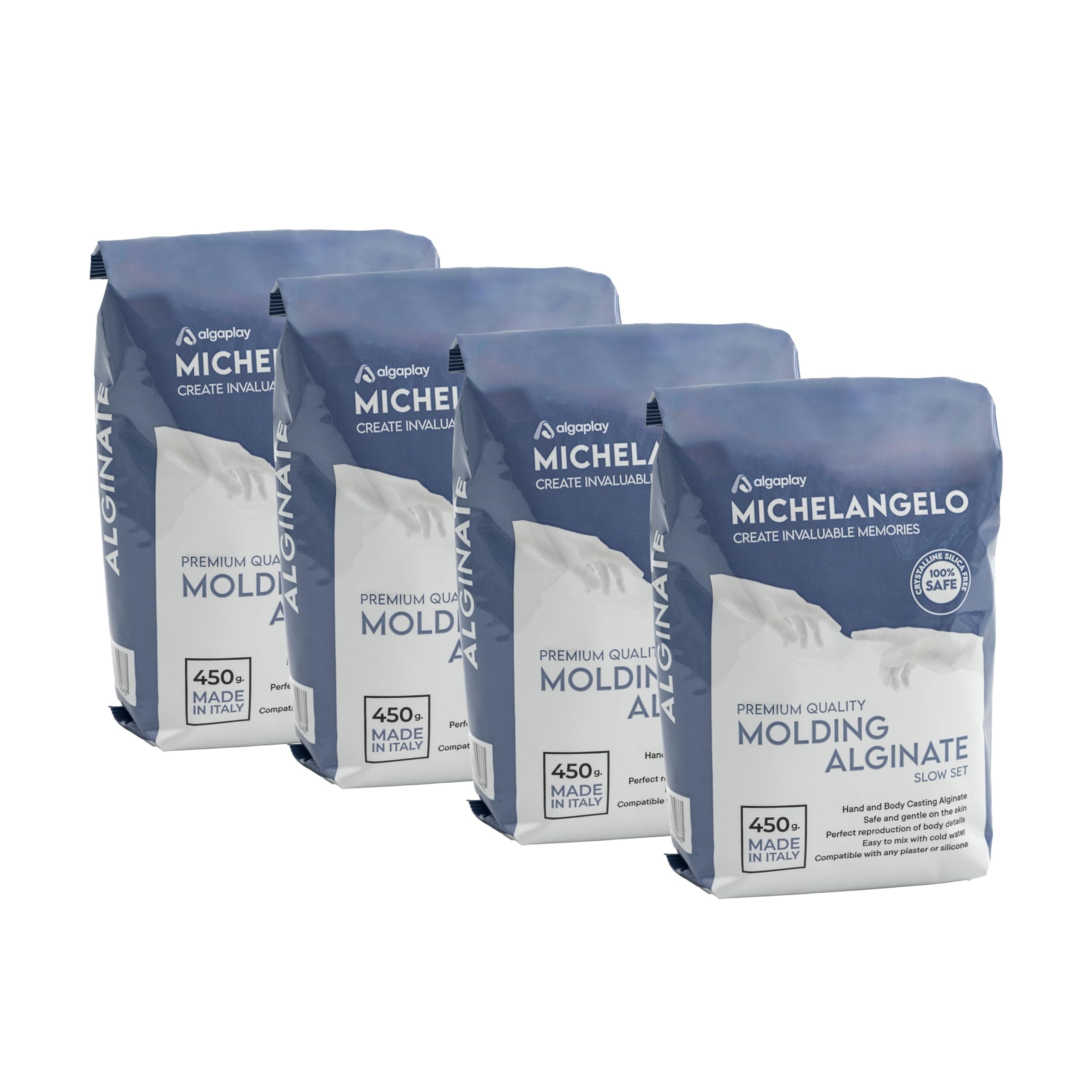 Algaplay Michelangelo Moulding Alginate Slow Setting. Chromatic Alginate for High Precision Fingerprints, Perfect for Making Hand or Body casts. Made in Italy. (4 Envelopes)