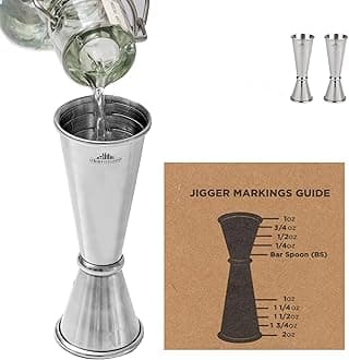 A Bar Above Premium Japanese Jigger, With 8 Measurements Inside, Professional and Heavy Duty, 304 Stainless Steel Cocktail Double Jigger for Bartending, 2 Pack, Stainless Steel