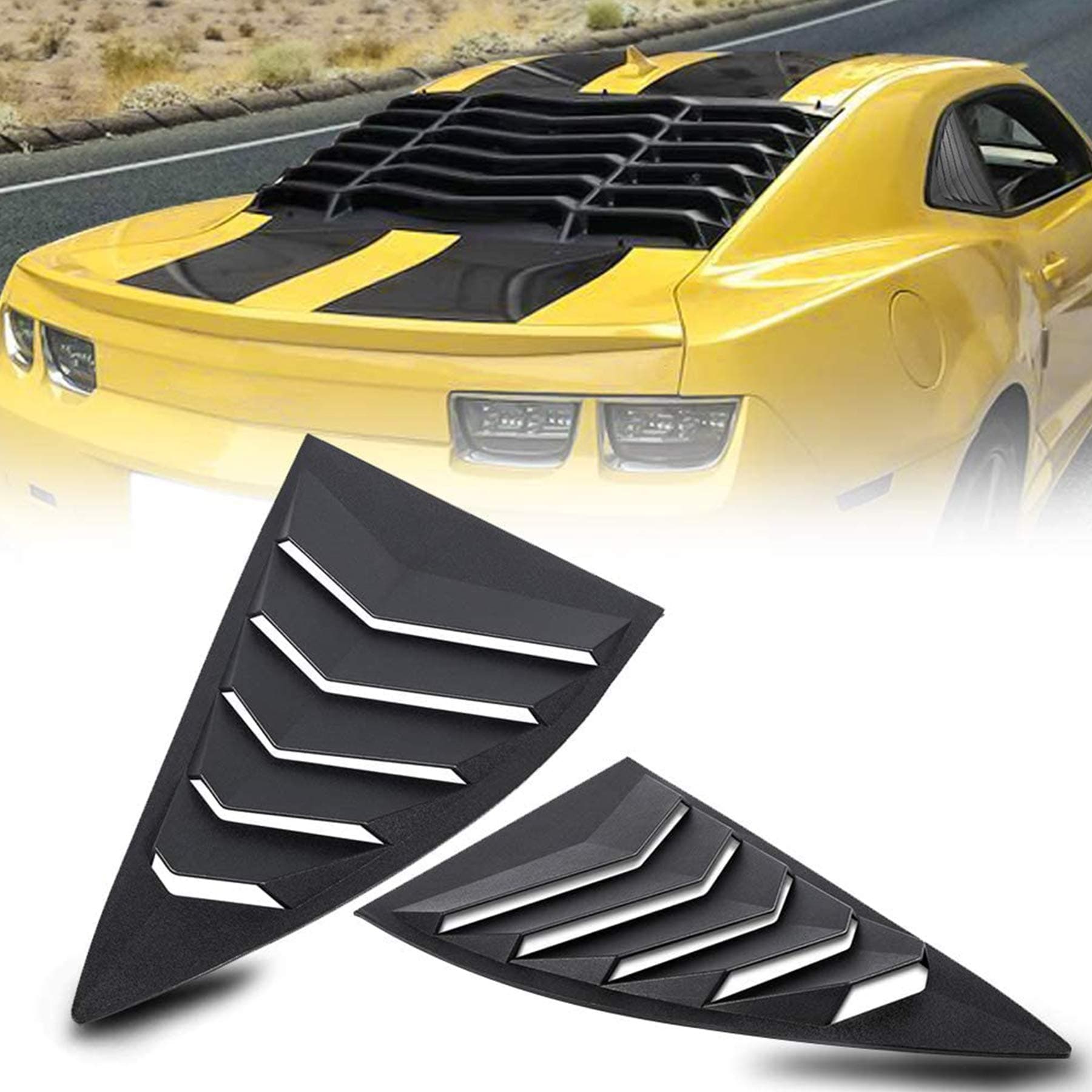 Side Window Louvers Windshield Sun Shade Cover Lambo Style Matte Black Compatible with Chevrolet Chevy Camaro 2010 2011 2012 2013 2014 2015 Left Right 2PCS