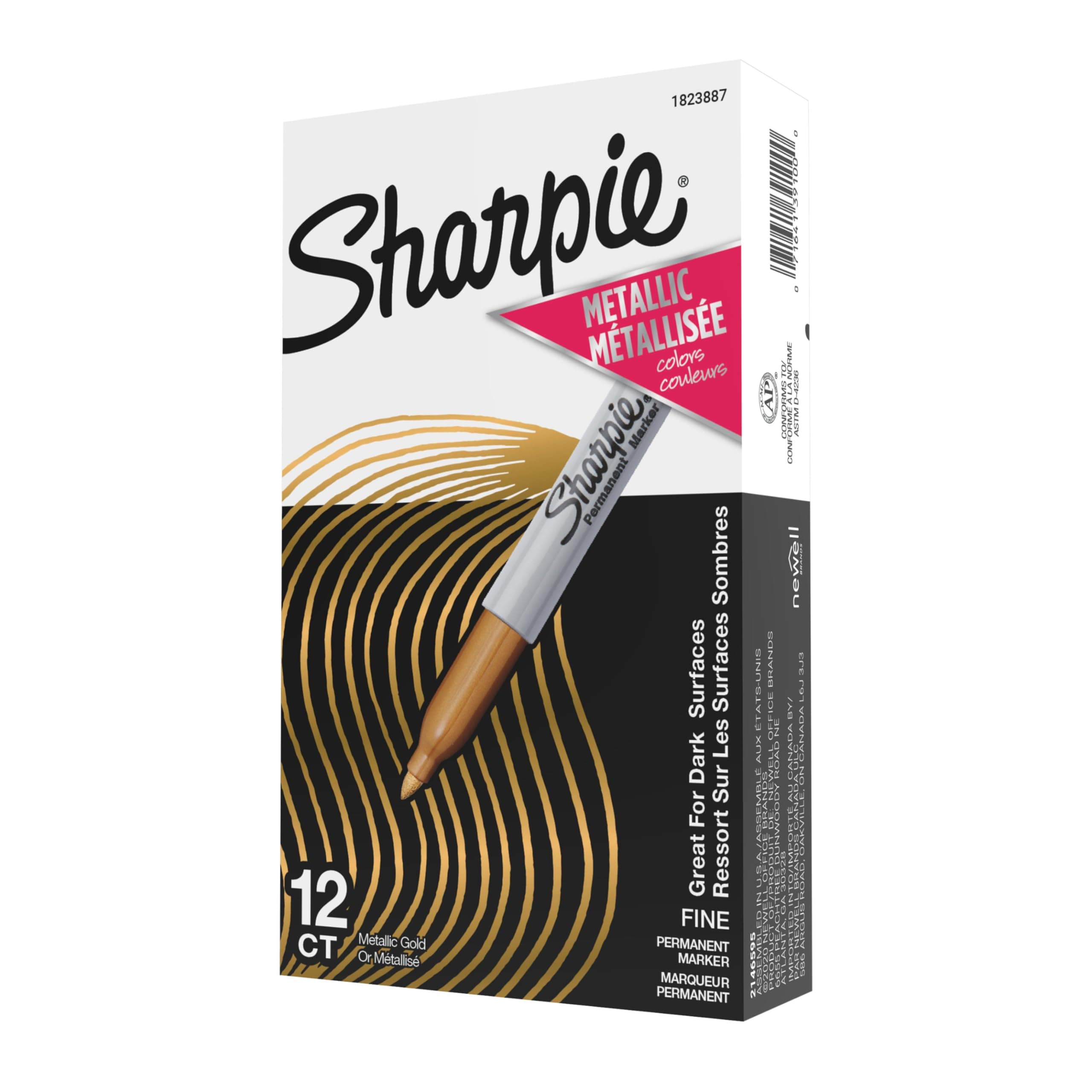 Sharpie Metallic Permanent Markers, Fine Point, Gold, 12 Count