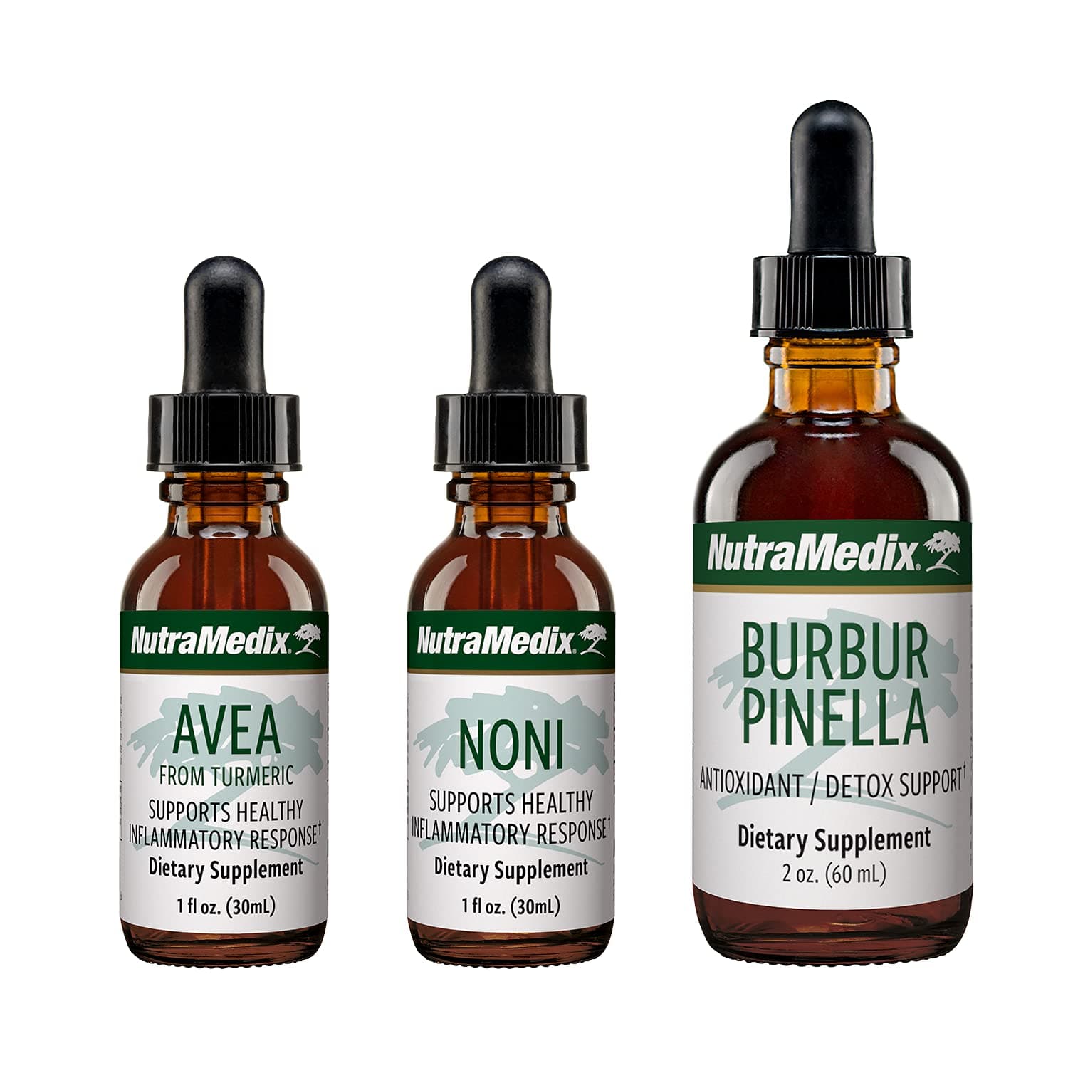 NutraMedix Inflammatory Response Set - 3-Piece Kit Includes Burbur-Pinella Liquid Detox Drops, Noni Fruit Extract & Avea Turmeric Root Extract - Daily Plant-Based Tinctures & Whole-Herb Concentrates