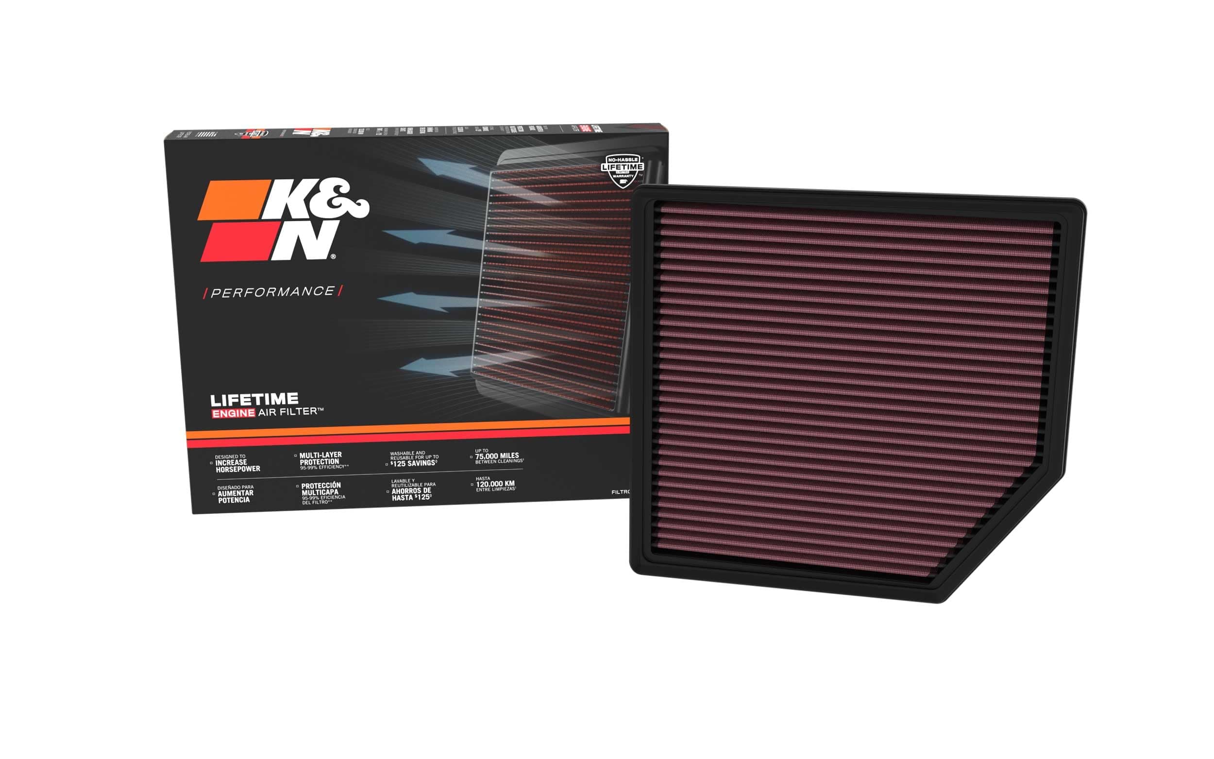 K&N High-Flow Original Lifetime Engine Air Filter: Increase Power: Premium, Washable: Compatible with 2023-2025 Chevrolet/GMC: Colorado, Canyon, 33-5143
