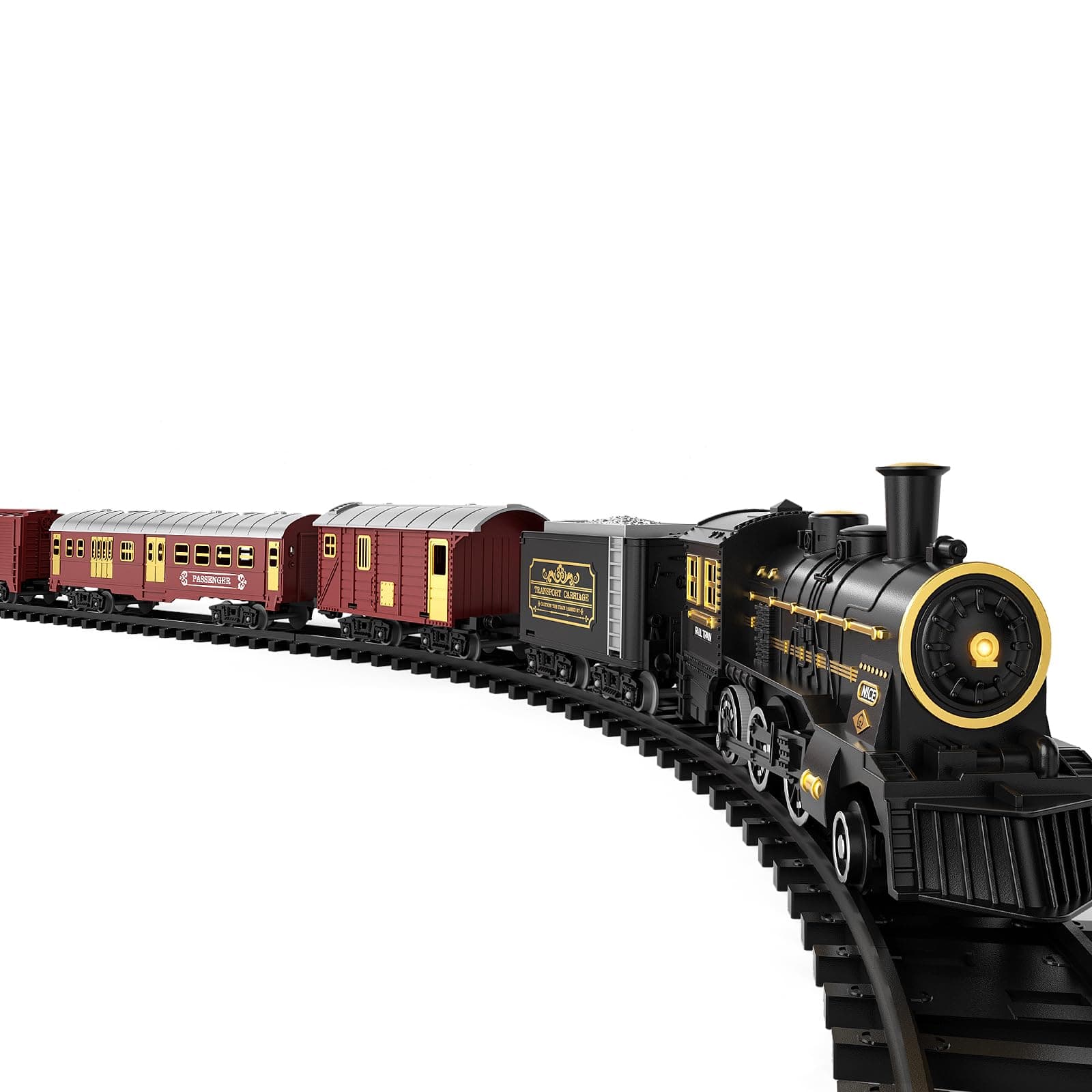 Train Set for Kids 3-12 Years, Electric Classical Steam Engine Locomotive with Steam, Light and Sounds, Rechargeable Model Trains Kit Toys w/Passenger Carriage for Boys and Girls