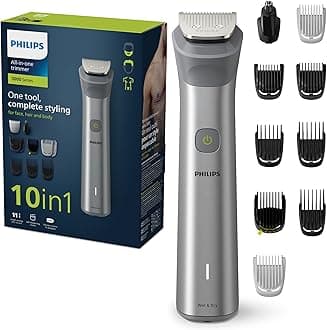 Multigroom 5000 Series, All-in-One Shaver, Beard Trimmer and Hair Clipper, 10-Piece Men's Grooming Kit for Head, Beard, Face, Body, Nose, and Ears, 11 Length Settings, Model MG5917/15