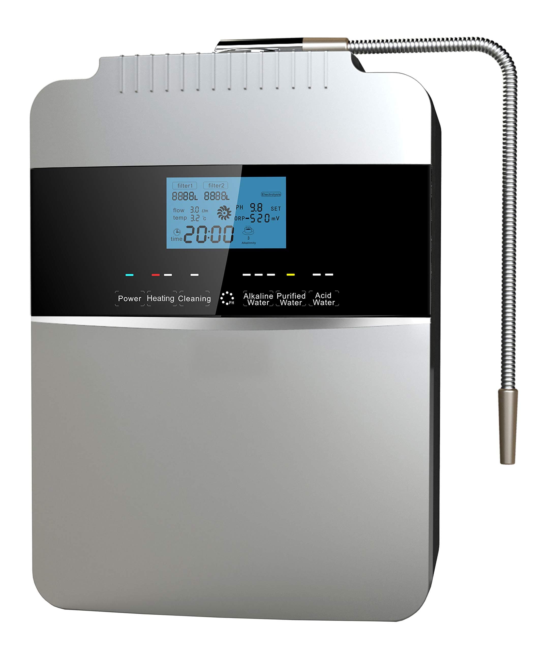Alkaline Water Ionizer, ORP -500 to +800 PH 2.5-11.2 - Instant heating up to 58°C/136.4°F - 12,000L filter life - 7 water settings