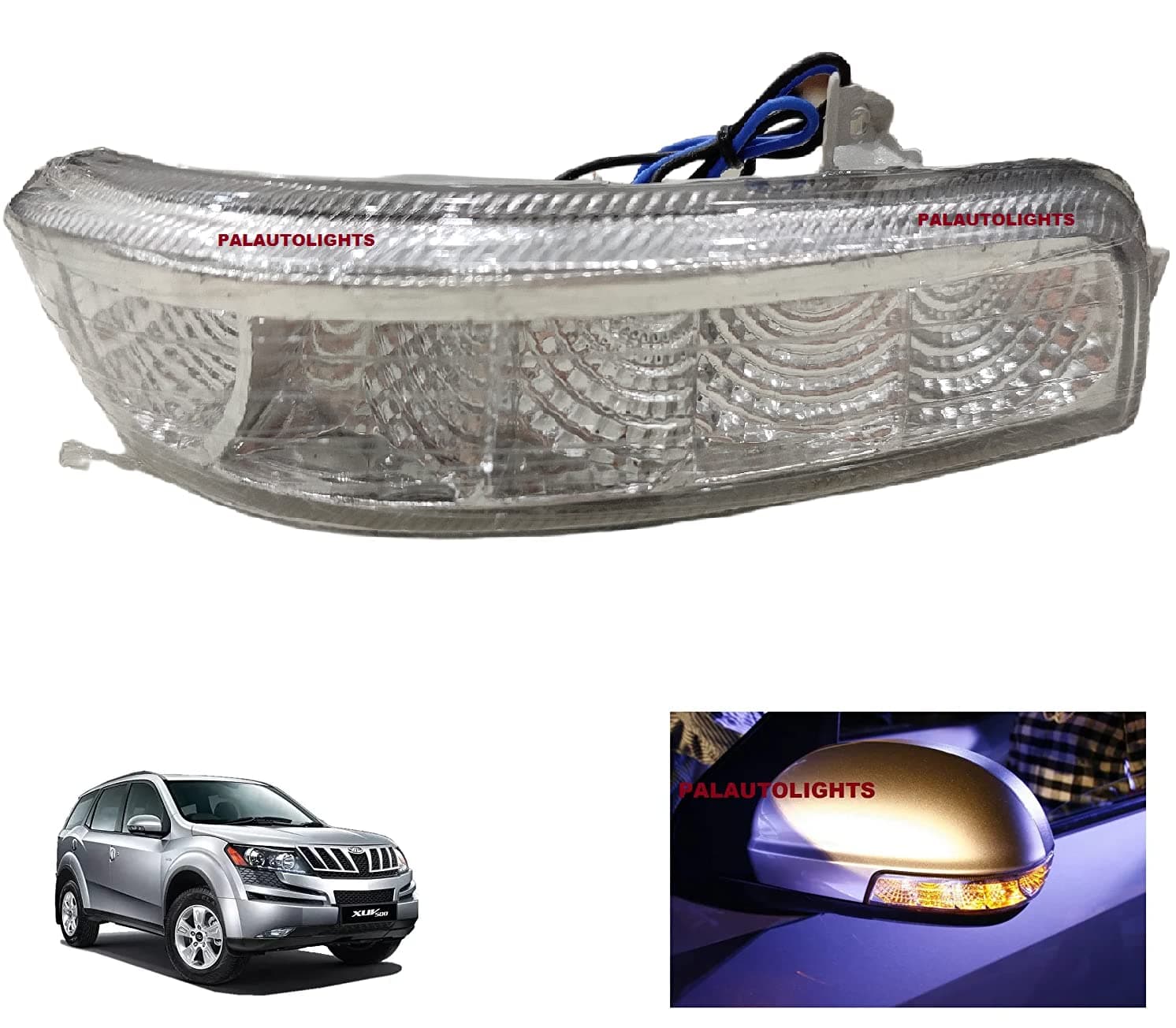 Side Mirror LED Turn Signal Indicator Light compatible with Mahindra XUV 500-Right Side, Transparent