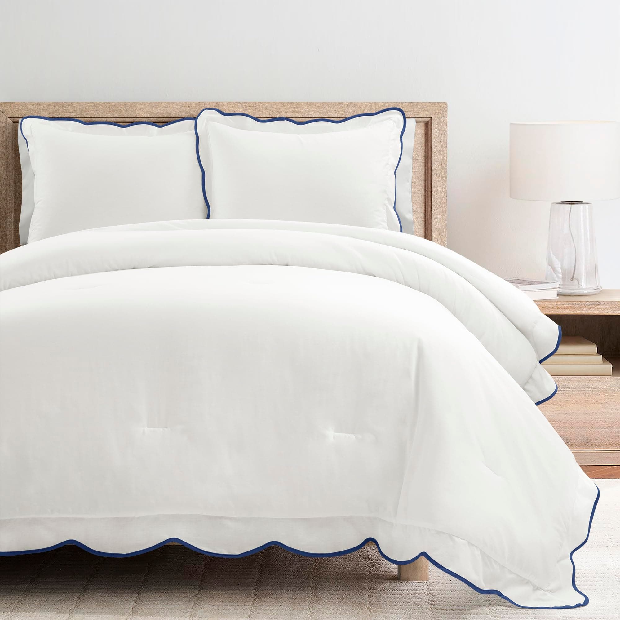Lush DecorCoastal Chic Scallop Edge Comforter Set Navy/White 3 Piece Set Full/Queen - Soft Elegant Affordable Luxury Bedding Set