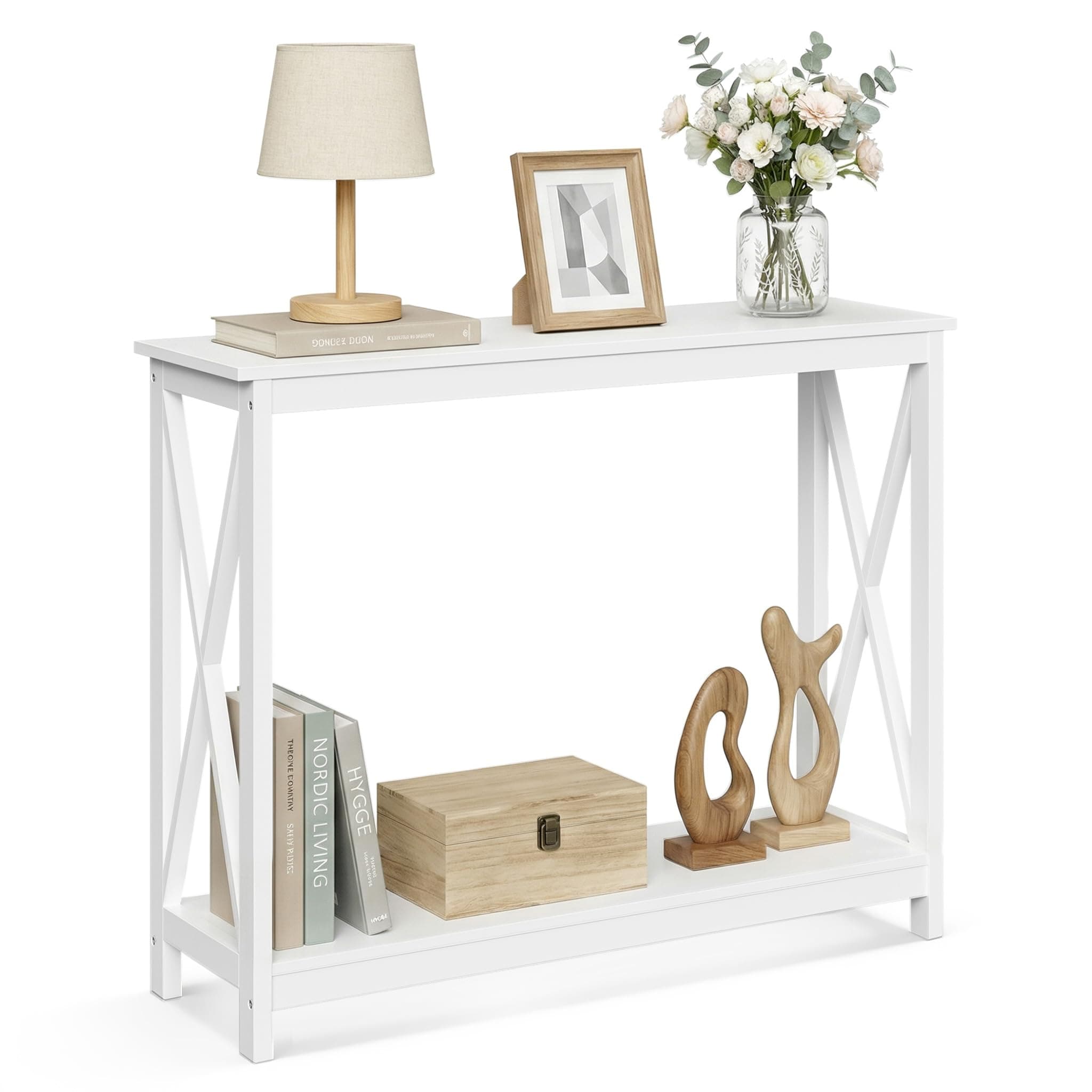 SUPER DEAL Console Table 39.5”, 2-Tier Narrow Sofa Side Table with Storage Shelf, Entrance Table for Hallway/Foyer/Living Room/Corridor/Office, White