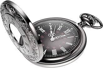 Vintage Pocket Watch Steel Men Quartz Pocket Watch with Silver Detachable Chain for Men Birthday Halloween Christmas Fathers Day Wedding Gift