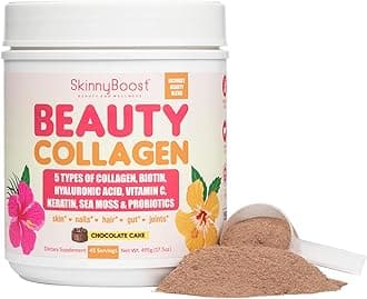 Beauty Collagen Powder-5 Types of Hydrolyzed Collagen, Sea Moss, Biotin, Keratin, Hyaluronic Acid, Vitamin C and Probiotics–Hair, Skin, Nails- All Natural, Made in USA-45 Servings- Chocolate