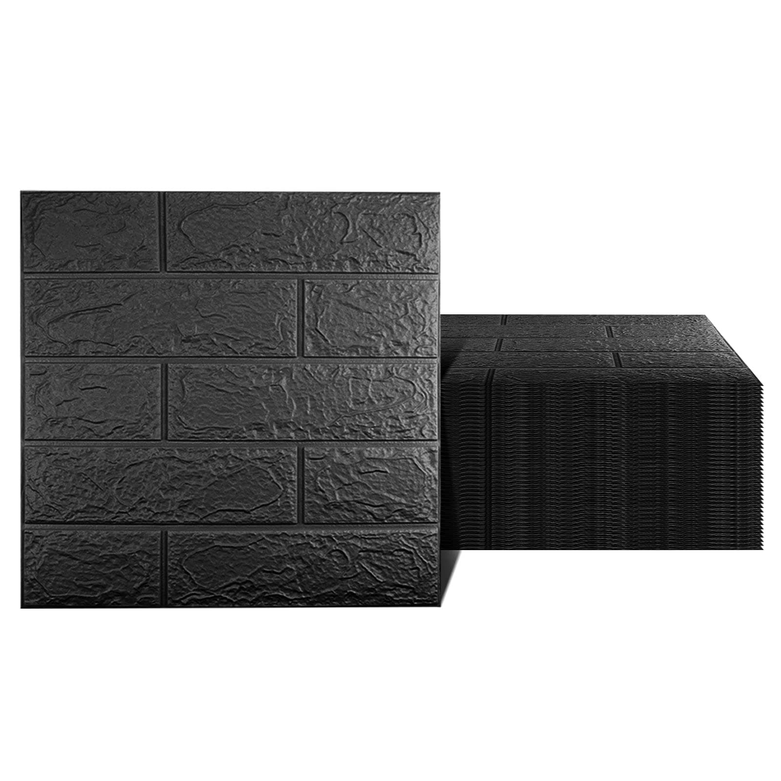40 PCS Black 3D Wall Panels, 58 sq.feet Coverage Printable Wallpaper Sticker with Self-Adhesive Waterproof Brick PE Foam Wall Panels Peel and Stick for Interior Wall Decor, Home Decoration
